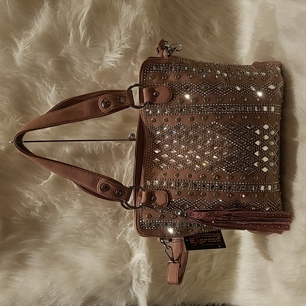 MAUVE DAZZLING BLING PATTERN TALL TOTE